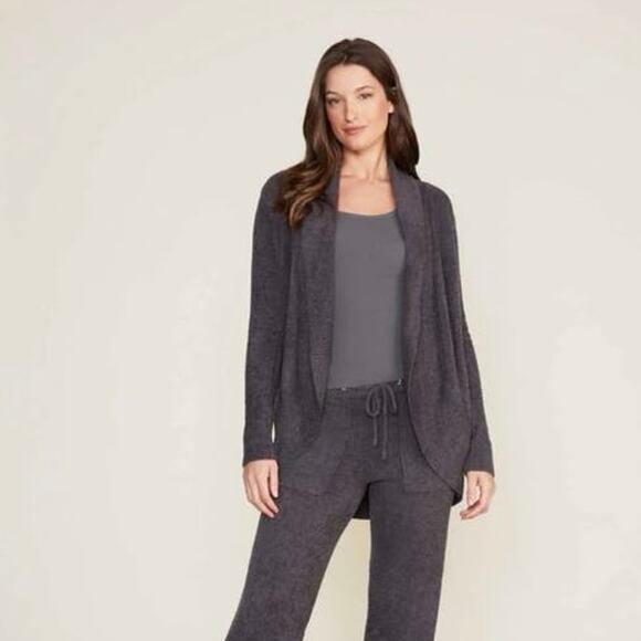 BAREFOOT DREAMS STYLE 452 Women's Med Rounded Circle Cardigan Sweater Charcoal - Picture 1 of 14